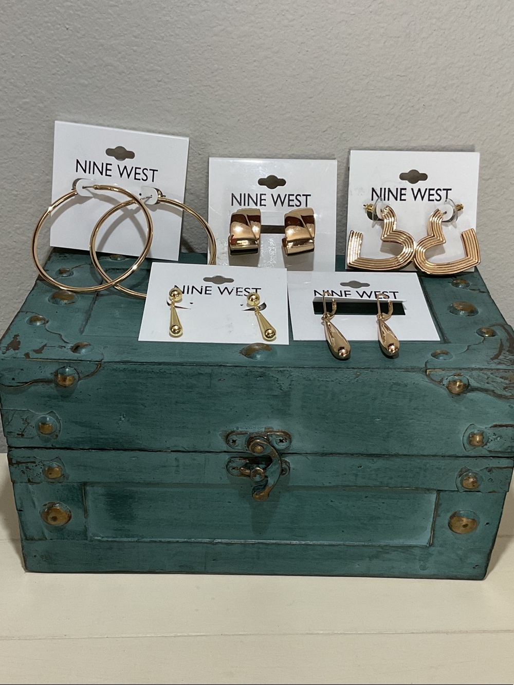 Nine West Gold-Tone Earring Set with Hoops, Drops & Geometric Styles